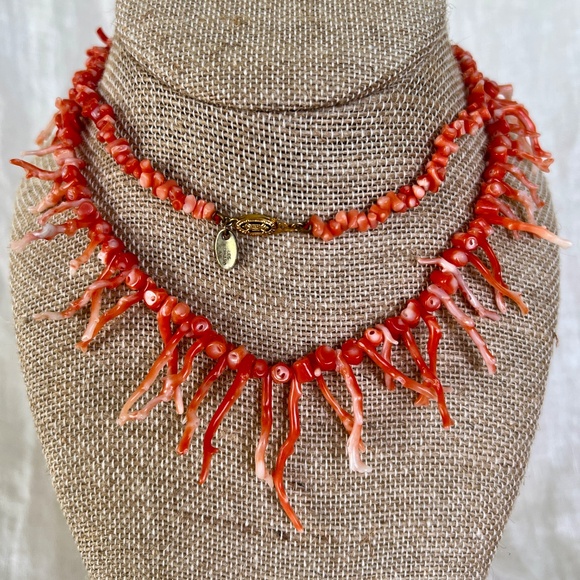 Signed Les Bernard Vintage Salmon Coral Branch Necklace – 28" – 1970s - Picture 2 of 9
